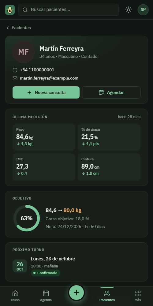 Plan alimentario en el celular, en modo oscuro