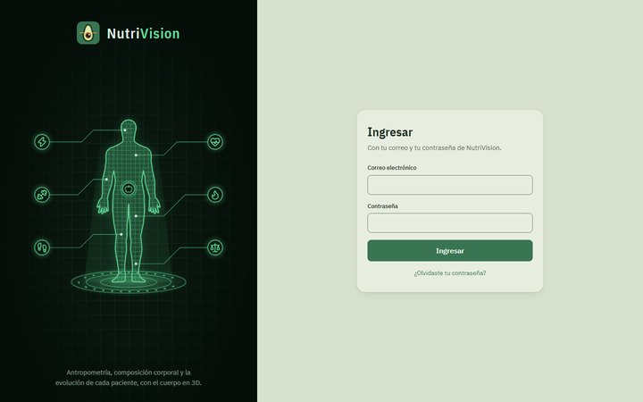 Pantalla de ingreso de NutriVision